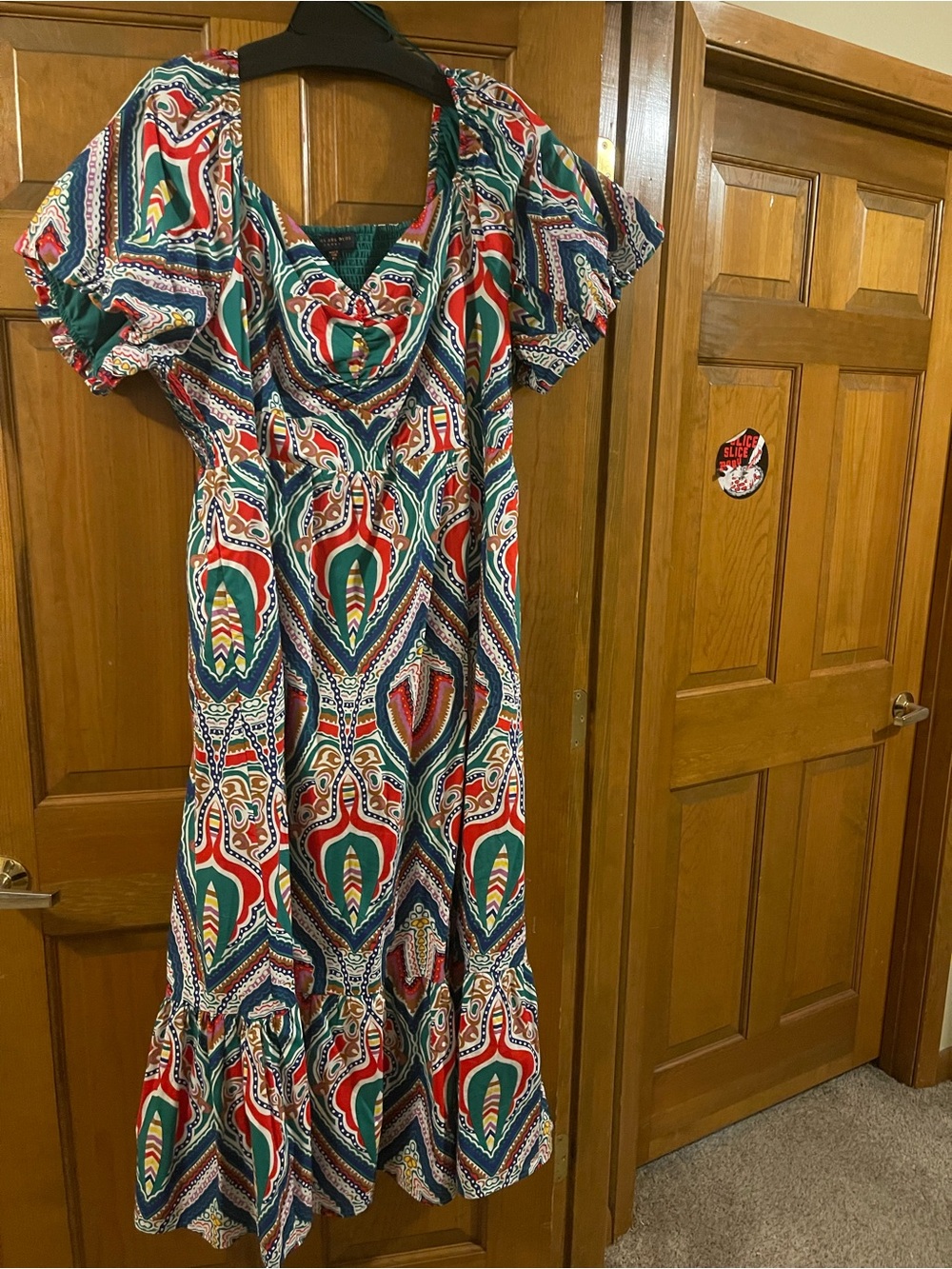Skies Are Blue Red, Green & Navy Patterned Maxi Dress